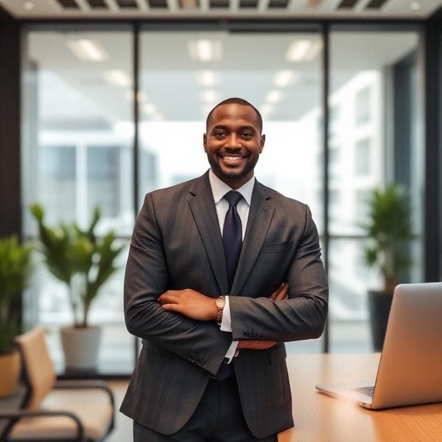 Elite consultant in modern office environment representing institutional excellence